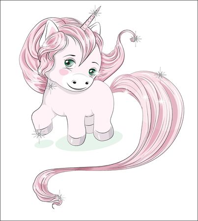 funny little  pony unicorn with long hair, a coloringのイラスト素材
