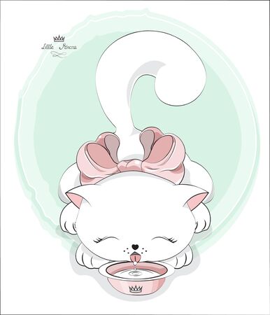 oloring book, the little kitten princess, cat, drinks milk from a bowl, eatsのイラスト素材