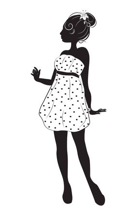 silhouette of the beautiful slender girl in a white dress, summer dressのイラスト素材