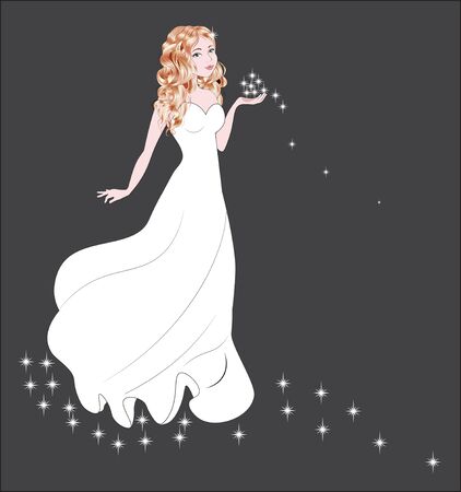 The beautiful night fairy goes along the star way , in the night skyのイラスト素材