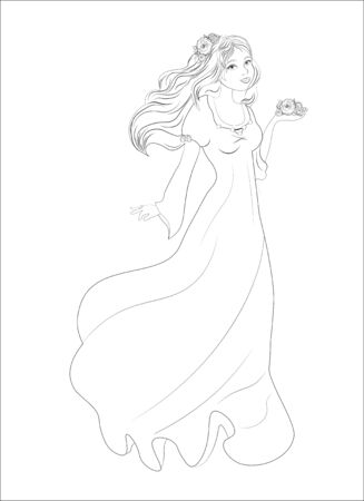 Coloring book princess with flower in a hair, hippie, Boho Styleのイラスト素材