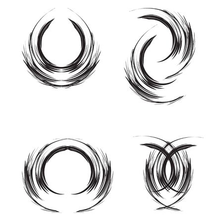 abstract brush, ringlet of hair, abstract moon and circleのイラスト素材