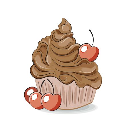 chocolate cupcake  decorated cream and cherry. Can be used for t-shirt print, kids wear fashion design, baby shower invitation card.のイラスト素材