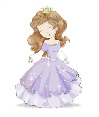 beautiful, charming little princess, with long hair and in a purple ball dress and crown . Can be used for t-shirt print, kids wear fashion design, baby shower, invitation card.のイラスト素材