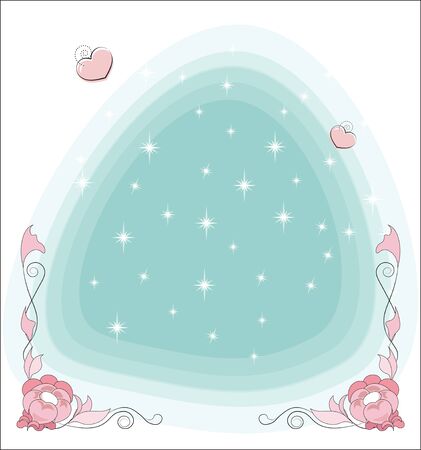 magic blue fairy tale background - summer night, the blue sky with stars decorated with flowers. A background for a greeting card, an invitation holiday, baby partyのイラスト素材
