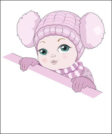 the little girl in a pink hat from pumpona, looks at youのイラスト素材