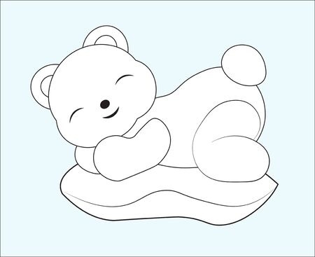 Coloring book sleeping teddy bear on pillow. The picture in hand drawing styleのイラスト素材
