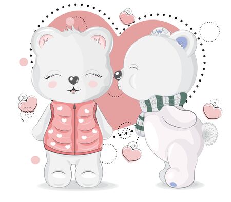 Couple cute teddy bowls boy and girl in love. Valentines Day card. Picture in hand drawing cartoon style, for printshop. t-shirt wear fashion print design, greeting card, postcard. party invitationのイラスト素材