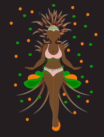 Girl Carnival in Brazil. Celebration of fun, feathers, music and dance. Girl in cardboard suit.のイラスト素材