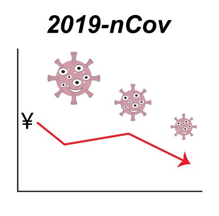 be careful of coronavirus, seafood market pneumonia virus. Medical flask. coronavirus 2019-nCov. Euonomis crisis graph, economic downturn, epidemic relatedのイラスト素材