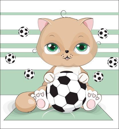 lovely cute brown cat kitten, with football ball. Picture in hand drawing cartoon style, for t-shirt wear fashion print design, greeting card, postcard. baby shower. party invitation.
のイラスト素材