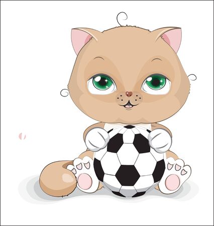 lovely cute brown cat kitten, with football ball. Picture in hand drawing cartoon style, for t-shirt wear fashion print design, greeting card, postcard. baby shower. party invitation.
のイラスト素材