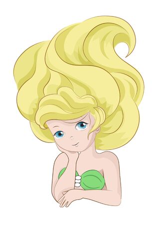 beautiful, charming little mermaid princess, Picture in hand drawing cartoon style, for t-shirt wear fashion print design, greeting card, postcard. baby shower. party invitation.のイラスト素材