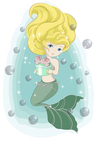 beautiful, charming little mermaid princess with bubbles. Picture in hand drawing cartoon style, for t-shirt wear fashion print design, greeting card, postcard. baby shower. party invitation.
のイラスト素材