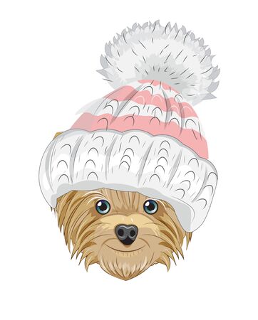 Lovely vector puppy, dog with winter hat. Picture in hand drawing cartoon style, for t-shirt wear fashion print design, greeting card, postcard. party invitation.のイラスト素材