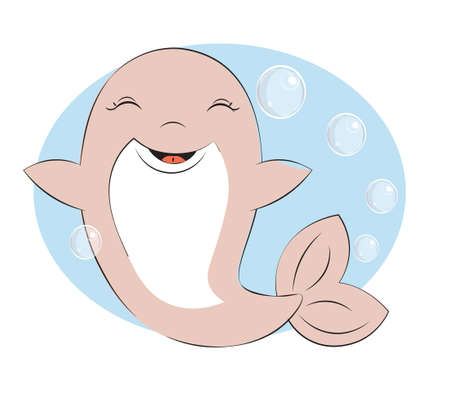 dolphin girl have fun in bubble background. Picture in hand drawing cartoon style, for t-shirt wear fashion print design, greeting card, postcard. baby shower. party invitatioのイラスト素材