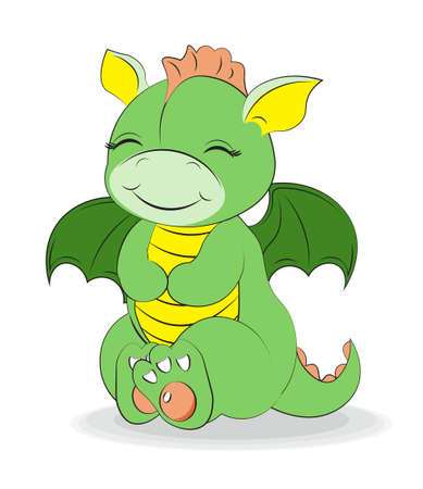 Cute baby dragon, Picture in hand drawing cartoon style, for t-shirt wear fashion print design, greeting card, postcard. baby shower. party invitation.のイラスト素材
