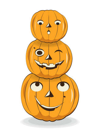 three fun Halloween pumpkins Picture in hand drawing cartoon style, for t-shirt wear fashion print design, holidaygreeting card, postcard. party invitation.のイラスト素材