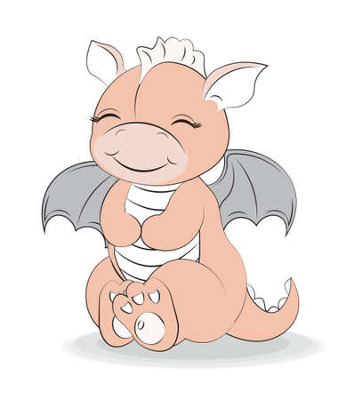 Cute baby dragon girl, Picture in hand drawing cartoon style, for t-shirt wear fashion print design, greeting card, postcard. baby shower. party invitation.のイラスト素材