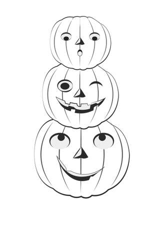 coloring book three fun Halloween pumpkins Picture in hand drawing cartoon style, for t-shirt wear fashion print design, holidaygreeting card, postcard. party invitation.のイラスト素材