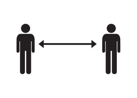 warning with two figures of people, keep the distance. social distancing during quarantineのイラスト素材