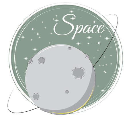 moon space background. Picture in hand drawing cartoon style, for t-shirt wear print, fashion design, greeting card, party invitationのイラスト素材