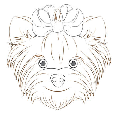 coloring book Lovely vector puppy, dog with a bow. Picture in hand drawing cartoon style, for t-shirt wear fashion print design, greeting card, postcard. party invitation.のイラスト素材