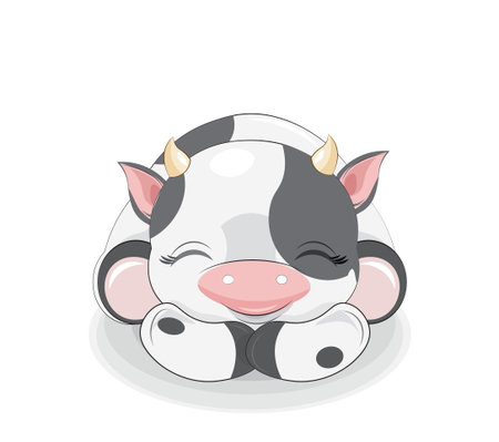 cute sleeping calf, picture in hand drawing cartoon style, for t-shirt wear fashion print design, greeting card, postcard. party invitation.のイラスト素材