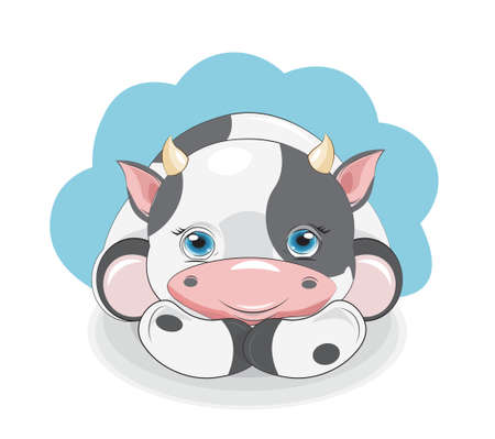 cute baby big eyes calf, picture in hand drawing cartoon style, for t-shirt wear fashion print design, greeting card, postcard. party invitation.のイラスト素材