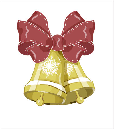 Christmas hand bells with bow, Christmas-tree decoration, picture in hand drawing cartoon style, for t-shirt wear fashion print design, greeting card, postcard. party invitationのイラスト素材