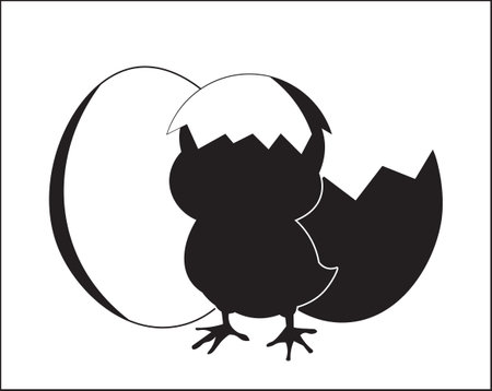 Chicken silhouette against eggs, stylized vector pictureのイラスト素材