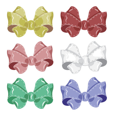 set of multicolored vector bows, picture in hand drawing cartoon style, for t-shirt wear fashion print design, greeting card, postcard. party invitationのイラスト素材