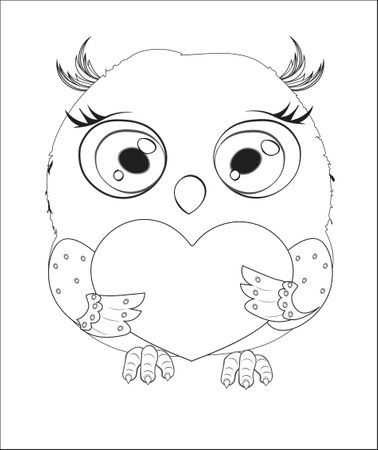 coloring book Cute vector Valentines Day card owl crazy for you, with gift heart, picture in hand drawing style, for t-shirt wear fashion print design, greeting card, postcard. party invitationのイラスト素材