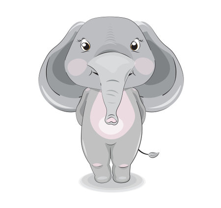 lovely drawn baby elephant picture in hand drawing cartoon style, for t-shirt wear fashion print design, greeting card, postcard. baby shower. party invitation.のイラスト素材