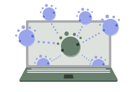 open vector laptop with mind map, visually organize information, website icon, simple illustration for applications, presentationsのイラスト素材