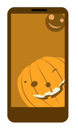 Halloween mobile phone, pumpkin and terrible moon give greetings from screen, conceptual vector, wallpaper screenのイラスト素材