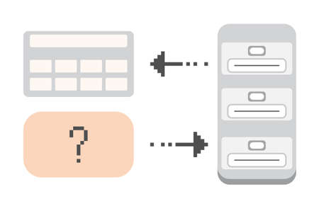 query data to server, and output response as table, vector picture for presentations, articles, queries explained, SQL MySQのイラスト素材