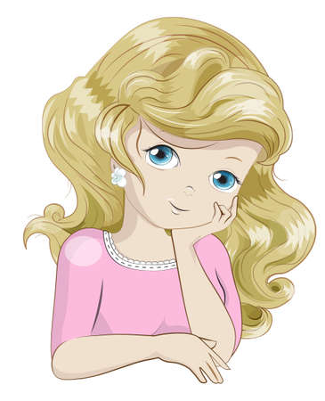 beautiful, charming little blonde girl, picture in hand drawing style, for t-shirt print, wear fashion design, greeting cardのイラスト素材
