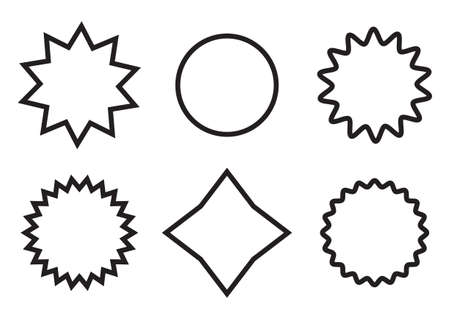 vector frames for messages, in form of star, circle, flower, broken line, zigzag, web site designのイラスト素材
