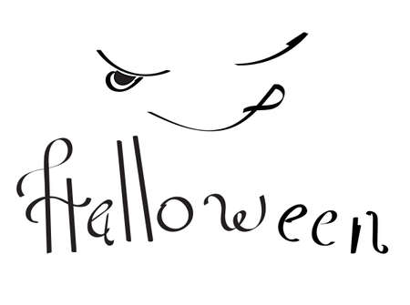Halloween text and terrible face, handmade stylized inscriptionのイラスト素材