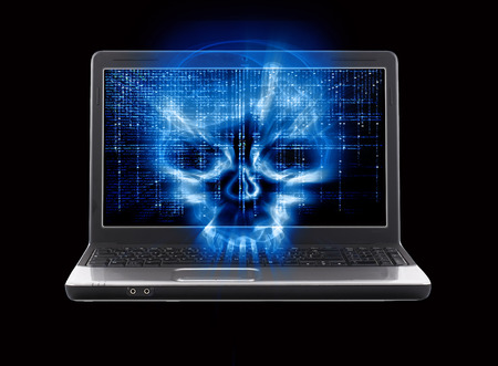 hacker attack concept isolated on blackの写真素材