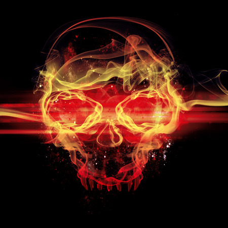 flames skull on black backgroundの写真素材