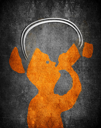 man drinking his brain orange on black digital illustrationの写真素材