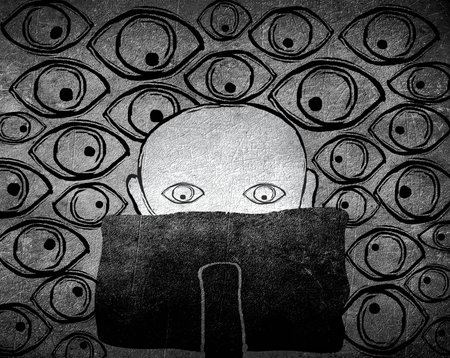 no privacy conceptblack and white digital illustrationの写真素材