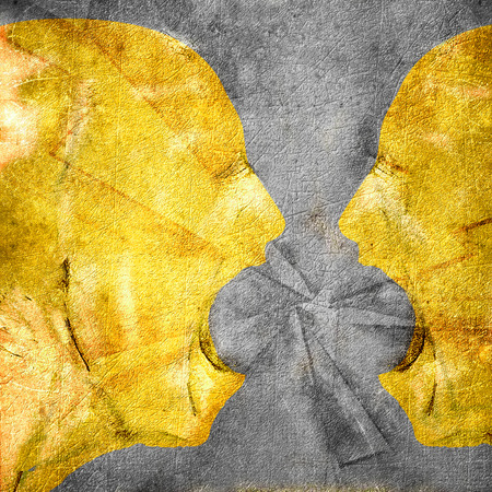 two human heads  screaming at each otherの写真素材