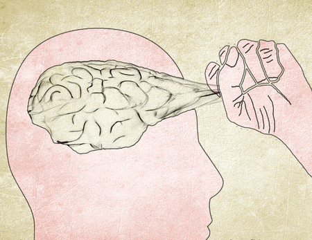 man pull out brain digital illustrationの写真素材