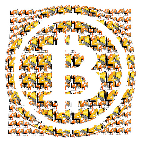 bitcoin symbol and many miners digital illustrationの写真素材