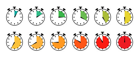 Stopwatch timer clock vector symbol set isolated on white background colored stopwatchのイラスト素材