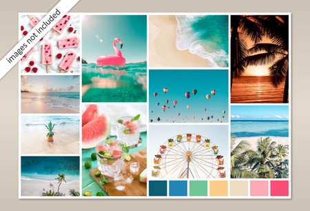 Summer photo collage moodboard template with pastel colorsのイラスト素材