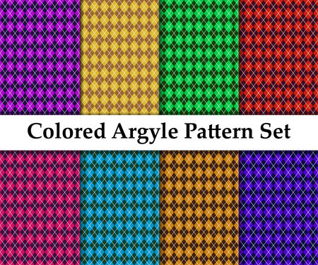 Colored Seamless Simple Dark Argyle Pattern Set.のイラスト素材